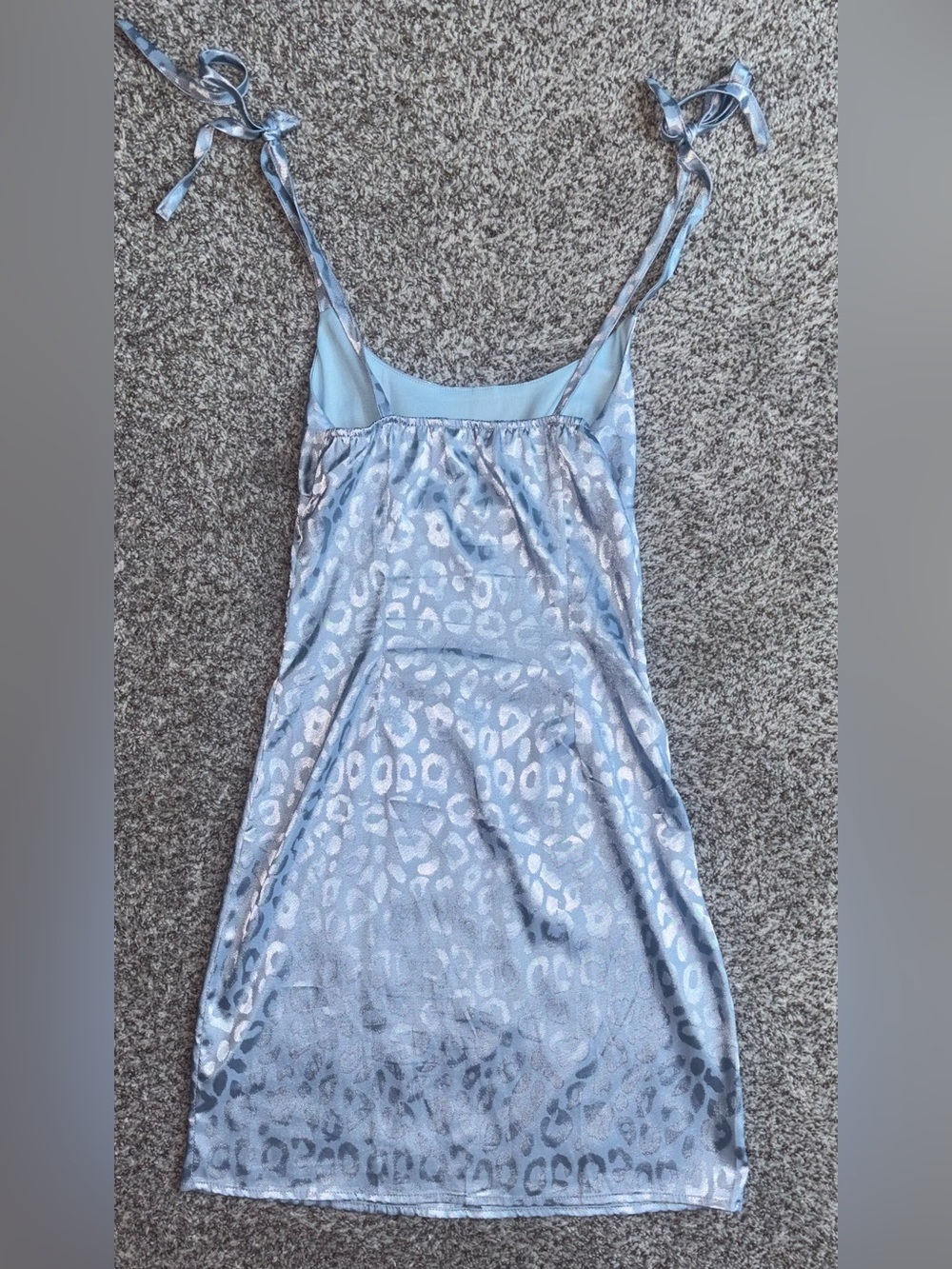 Blue Satin Leopard Print Mini Dress | Y2K Coquette Tie Strap Slip Dress XS - Picture 4 of 4